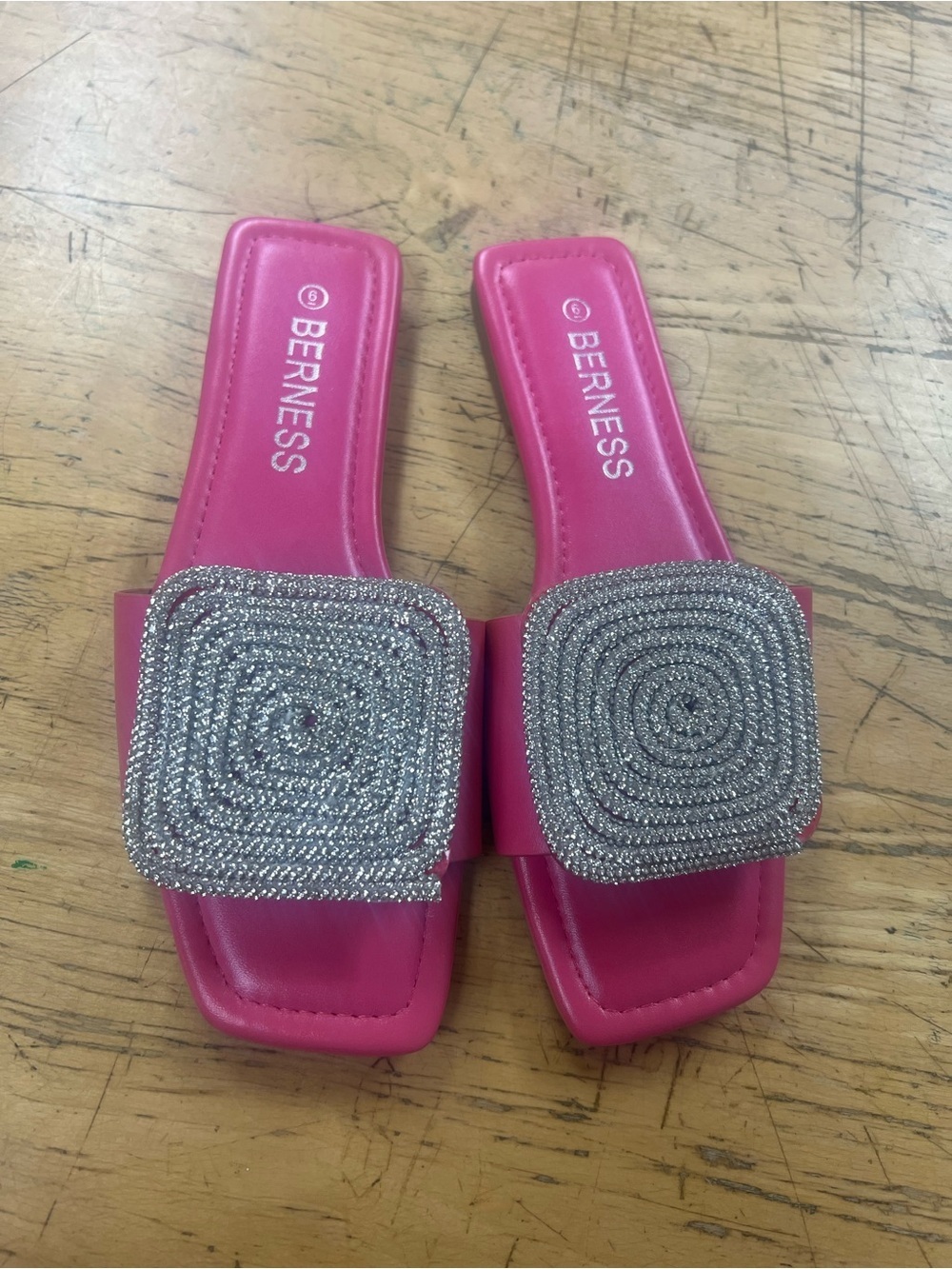 Fuchsia Embellished Slide Sandals by Unknown Brand